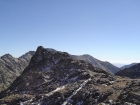A distant view of Sean climbing the ridge up the Little Matterhorn.