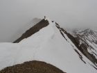 First view of the summit through the fog.