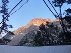 Morning alpine glow on Mount Regan from in our tent.