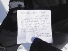 Note placed by Rick Baugher on the summit of Hemingway Peak.