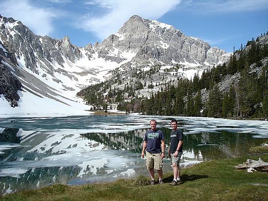 Ken and Dave in front of a partially frozen Merriam Lake.